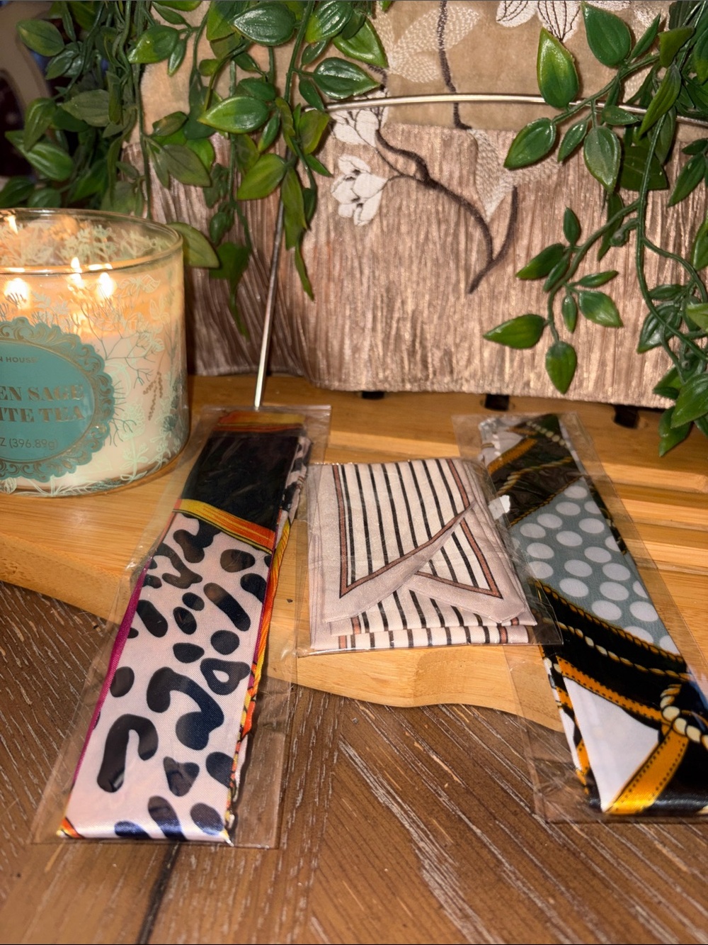 BUNDLE Set of 3 SILK SCARVES - Bags, hair, neck -Pink, Black & Light Blue, $15 - Picture 8 of 8